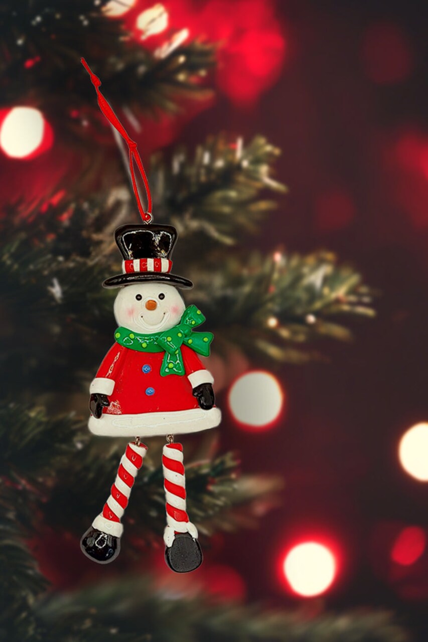 Christmas Ornament - Glossy Gingerbread Snowman with Dangling Legs. Wizardi Festive Decoration F07-N2-9-SAA202B